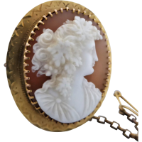 antique carved shell bacchante cameo brooch in 9k gold