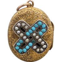 victorian turquoise pearl locket