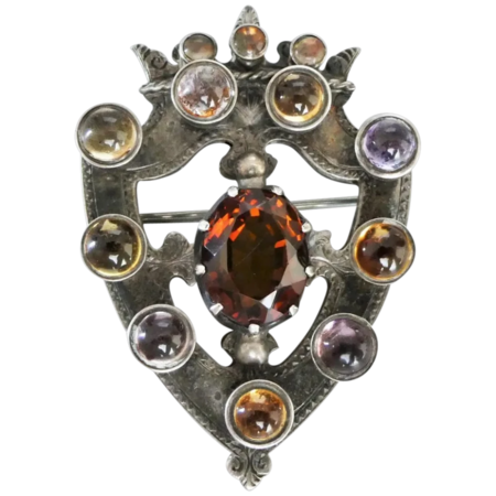 victorian-scottish-sterling-silver-cairngorm-amethyst-crest-brooch